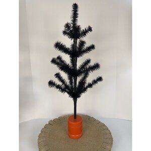 German Feather Tree Black with Orange Berry Beads and Orange Wood Base Halloween